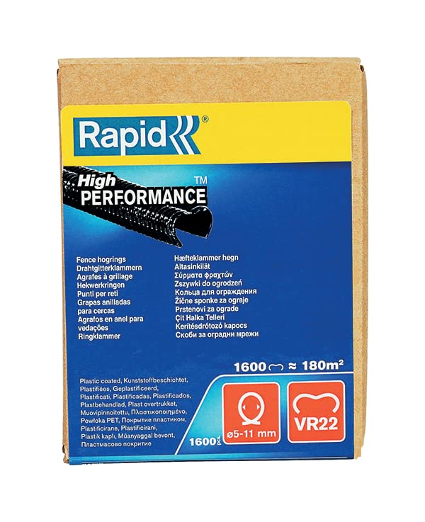 Rapid VR22 - Agrafes à Grillage en Acier Galvanisé & Revêtement PET Noir, Compatible avec le Fil de Tension 5-11 mm, Idéal pour Sécuriser Cages & Clôtures, 1600 Pièces, Emballage Boîte (40017338)