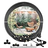 HEMYLU Misting Cooling System, 50FT (15M) Misting Line + 16 Brass Mist Nozzles + Quick Installation Kit Misting System for Outdoor Patio Garden Greenhouse