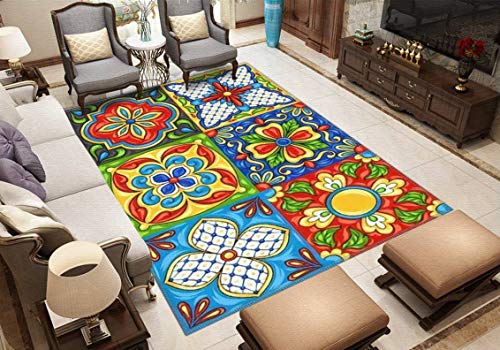 Mexican Talavera Ceramic Tile Pattern Ethnic Folk Ornament Italian Area Rugs Floor Mat Non Slip Throw Rugs Soft Door Mat Nursery Carpet For Living Room Home Indoor Outdoor Runner Rugs Yoga Mat #TOP1