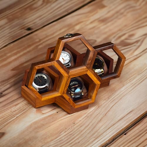 Vitrina de reloj de madera de alta calidad con 4 ranuras, caja de reloj hecha a mano, vitrina vintage de panal en palisandro indio, almohadas de terciopelo hechas a mano, regalo del día del padre para - imagen 9