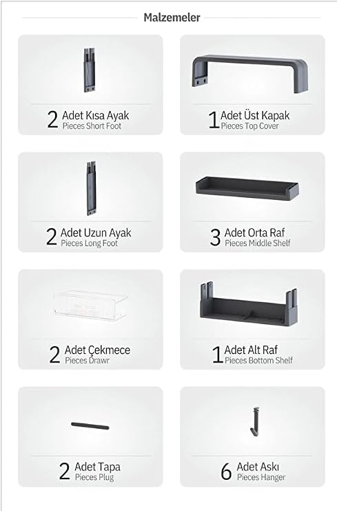 Premium Yapışkanlı Duvar Rafı Organizer, Banyo Mutfak Rafı, 70x40x10 cm, Çekmeceli, Kancalı, Suya Dayanıklı, Delme Gerektirmez