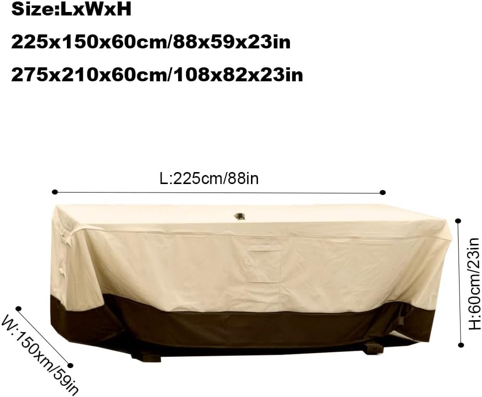 Patio Table Chair Set Cover with Umbrella Hole Water-Resistant Outdoor Furniture Cover Rectangular / Oval Veranda Garden Table Covers (108x82x23in)