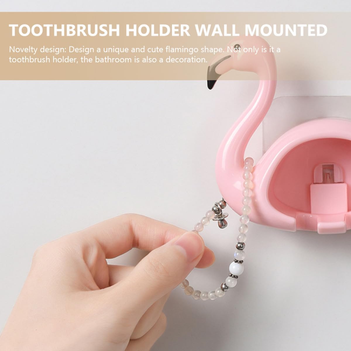 ABS Wall Mounted Flamingo Toothbrush Holder Bathroom Organizer 2pcs image 5