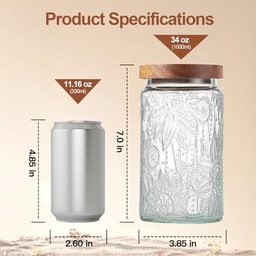 Image of 34 OZ Vintage Glass Jar with Lid, Airtight Food Storage Canisters with Bamboo for Kitchen Counter Pantry, Ideal for Coffee, Candy, Tea, Oats, Sugar, Cookies Decorative Jars-Sunflower