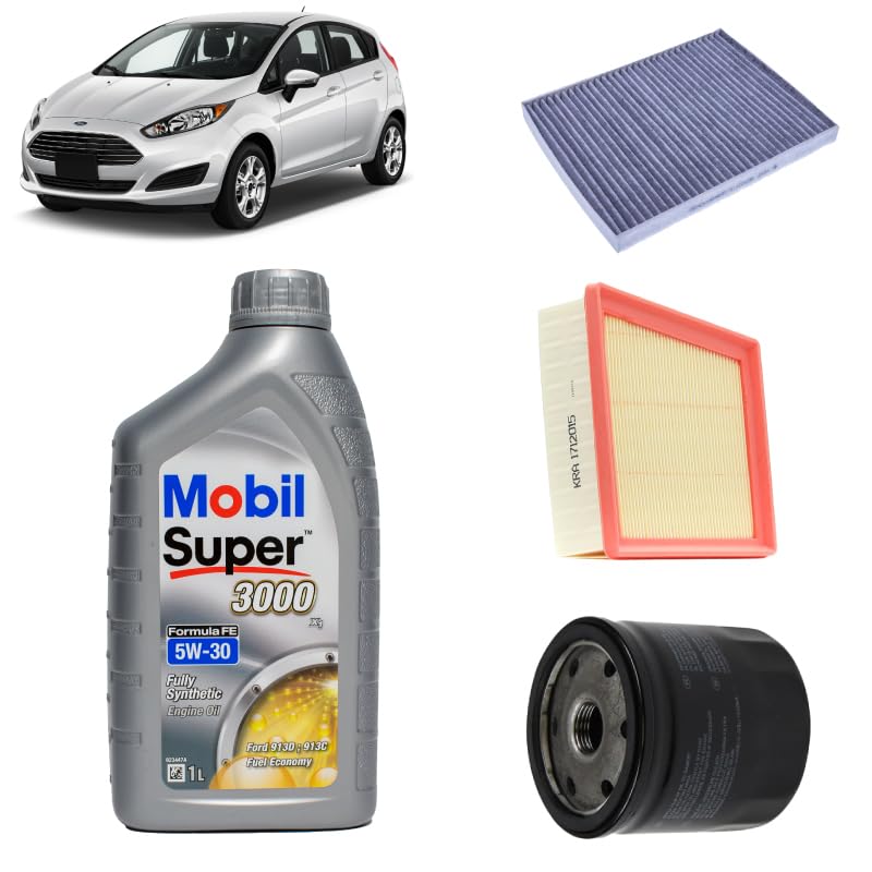 Kit tagliando 3 filtri + 4L olio Mobil FE 5W-30 per Ford Fiesta VI 1.25 benzina 2008-2018