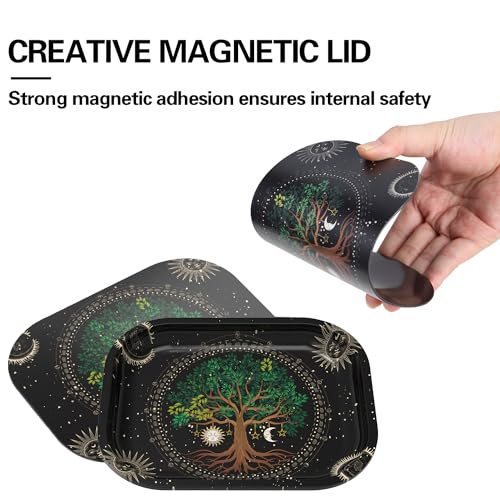 Small Metal Tray with Magnetic Lid, Decorative Tray, Ideal Storage for Home or Travel,Black,7 x 5.5 Inches