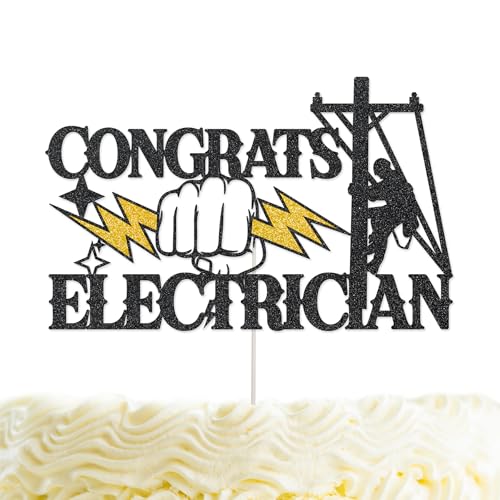 Congrats Electrician Cake Topper Glitter Electrician Lineman Graduation Party Decorations Supplies for Class of 2025