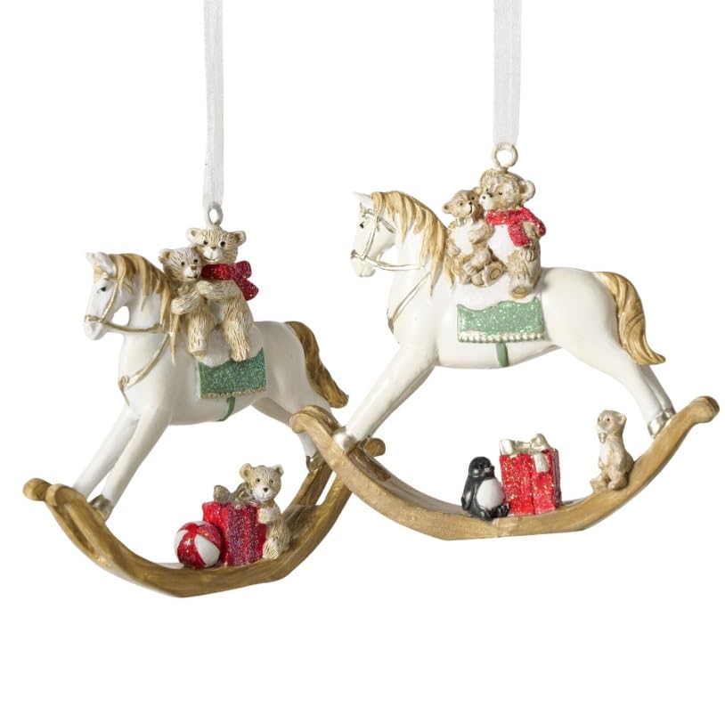 2 STK Schaukelpferd grün Weiss rot Anhänger bemalt Christbaumschmuck...