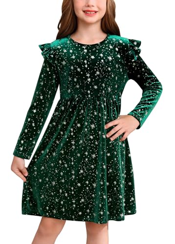Christmas Girls Velvet Sparkle Snowflake Midi Dresses Long Sleeve Party  Dress 4-14 Years
