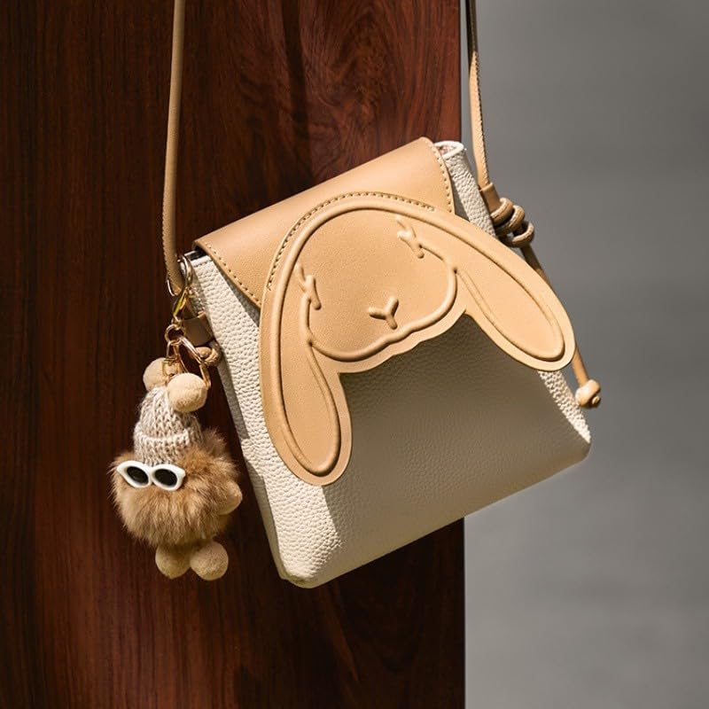 FUNSEED Cute Crossbody Bag for Women, Small Leather Lightweight Rabbit Cell Phone Bag for Daily Use, Beige3