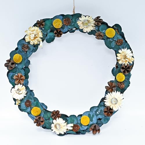 Image of Cortina Artificial Wall Flower Circle Bouquet | Aesthetic Room Decor, Home Decor, Living Room Decor & Bedroom Decor | Great for Christmas Gifting - Blue - 13x8x34 CM