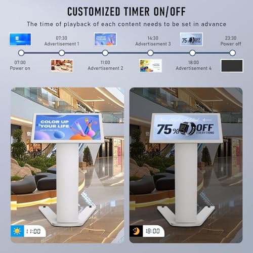 Image of 32-inch Floor Standing Self Service Kiosk with Touchscreen, 4+32GB HD 1080P 60HZ Digital Signage Display with Android 13 OS, Angle Adjustable Self-Ordering Kiosk Stand Terminal Machine