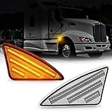D-Lumina LED Side Marker Lights Clear Lens Compatible with 2008-2021 Kenworth T660 T170 T270 T370, 3 Rows Amber Front Fender Side Light, Truck Turn Signal Light Replacement Assembly, Pack of 2