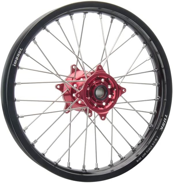 Tusk Impact Complete Wheel - Rear 16 x 1.85 Black Rim/Silver Spoke/Red Hub Compatible with Honda CRF150R Expert 2007-2009, 2012-2026/CRF150R 2007-2009, 2012-2026