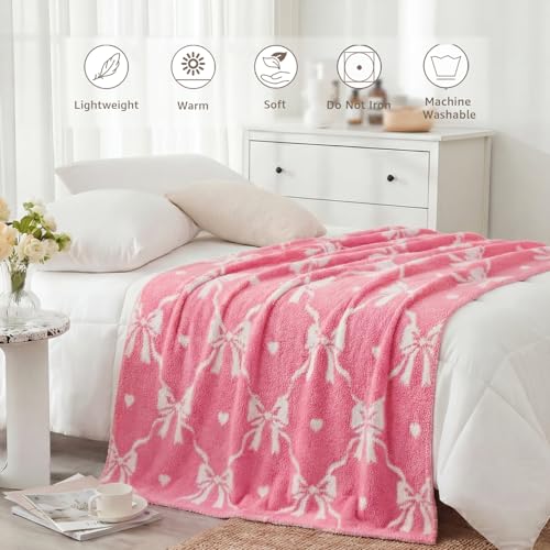 WRENSONGE Throw Blanket Diamond Bowknot Pink Soft Cozy Fluffy Warm Throw for Couch Sofa Bed Camping Picnic Travel Lightweight - 50"*60" — view 3