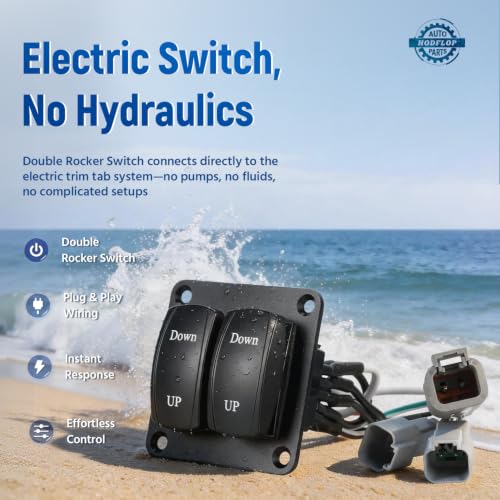 Image of 15101-104 9 inch x 12 inch Standard Electric Trim Tab Kit, 12V Marine Grade Boat Trim Tabs with Double Rocker Switch for 16ft-25ft Boats Replaces 15001-101, 15101104, 15001101, 10222-211D
