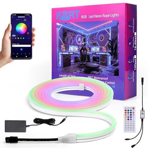 16.4FT Smart Neon Rope Lights - RGB+IC LED Strip Lights, App Control, Music Syncing, Waterproof -Custom DIY Neon Strip Lights for Bedroom and Wall Decor, Shape Mapping Living,Gaming,Party Decoration