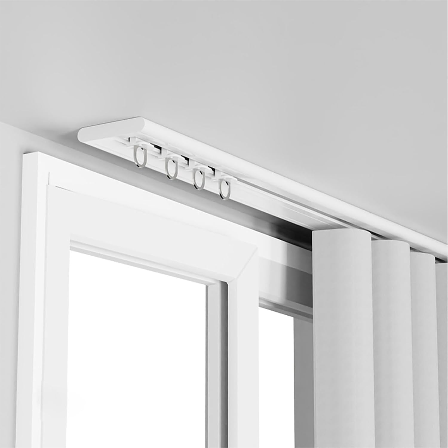 Cuttable Metal Single Sliding Curtain Tracks System, Ceiling Wall Mount Room Divider Suitable For Living Room Bedroom Bathroom(White,1.2m/47.2in)