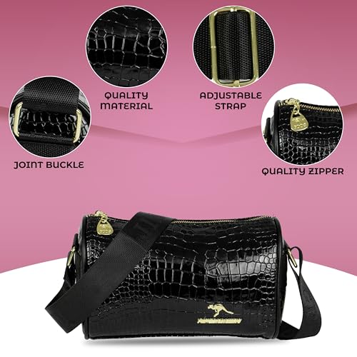 Image of Storite Small PU Leather Women Tote Bag, CrocodileTexture fashionable & Party Sling Bag, Shoulder Crossbody Bag with Adjustable Strap-Black(22x13x10 cm)