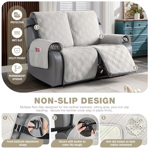 Image of TAOCOCO 100% Waterproof Loveseat Recliner Cover with Straps, Split Loveseat Covers for Reclining loveseat, Non Slip Reclining Sofa Cover Furniture Protector for Kids, Pets(2 Seater, Off White)