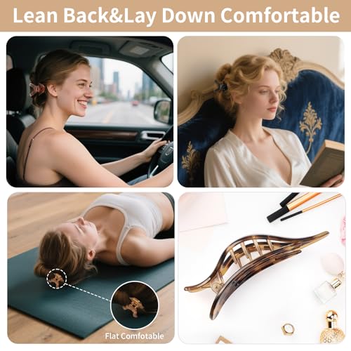 Hair Clips for Women 4.3 Inch Large Hair Claw Clips 8 pcs Square Claw Clips & Flat Hair Clips for Thick or Thin Hair French Concord Hair Barrettes Alligator Hair Accessories for Women (Leopard) — view 3