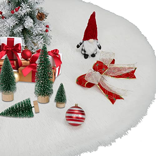 Faux Fur Christmas Tree Skirt 48 Inches, White Plush Skirt for Merry Christmas Party Christmas Tree Decoration, White Christmas Tree Skirt