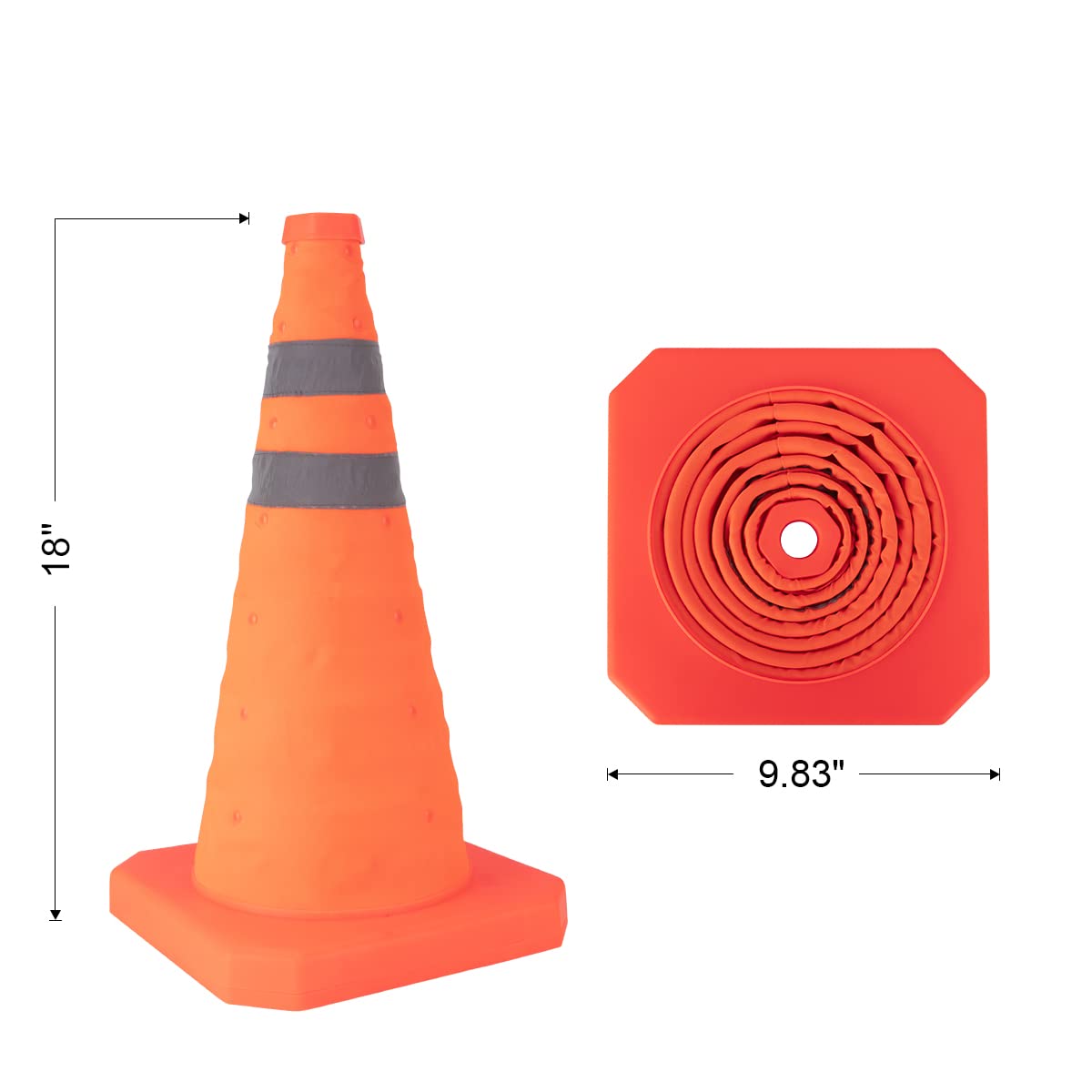 Cônes de circulation pliables de 45,7 cm avec lumière LED, multi-usages, cônes de sécurité réfléchissants, cônes de sécurité routière, cônes de stationnement, cônes de construction pliables (8)