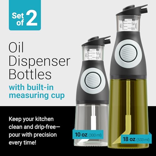 Belwares Oil and Vinegar Dispenser Set - Glass Olive Oil Cruet Bottles with Measuring Cup - Non-Drip Kitchen Dispenser for Cooking, Salad Dressing, and Meal Prep - 2 Dishwasher-Safe Containers - image 4