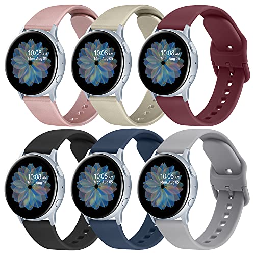 6 Pack Sport Bands for Samsung Galaxy Active 2 Watch Bands 40mm 44mm / Active 40mm Bands/Galaxy Watch 3 41mm Bands/Galaxy Watch Bands 42mm, 20mm Soft Silicone Bands for Galaxy Watch Active 2