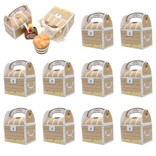 Wonvify Caixas de peito de presente de tesouro pirata para crianças, 10 peças caixa de doces para aniversários piratas Treasure, sacos de golosinas, decoração de carnaval, acessórios pirata festa