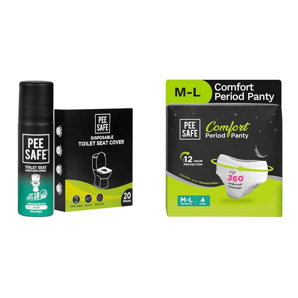 Pee Safe Toilet Hygiene Combo For Women | Toilet Seat Sanitizer Mint (50 ml) With Disposable Toile | Pee Safe Comfort Period Panties | M-L | 4 Panties | 360° Protection | 12 Hr Protection | Leak Proo-image-31