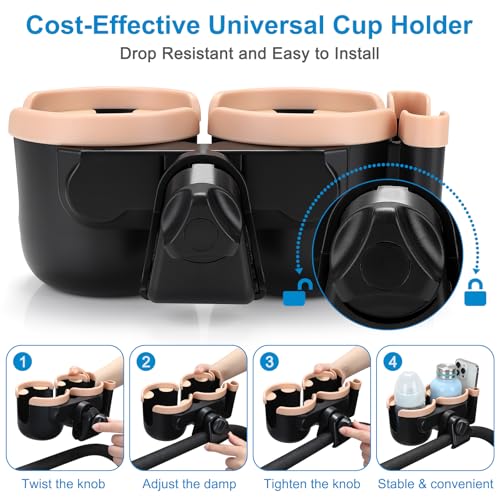 Image of Accmor Stroller Cup Holder with Phone Holder, Bike Cup Holder, Universal Cup Holder for Uppababy Nuna Doona Strollers, 2-in-1 Cup Holder for Walker, Wheelchair, Scooter