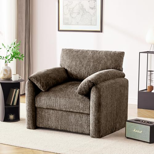 Image of Howjoe Chenille Oversized Armchair, 38.6' inch Wide Accent Chairs for Living Room & Bedroom Modern Lounge Chair, Upholstered Mid-Century Reading Chair (Brwon, 2 Pack)