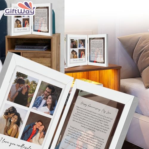 Image of Forever Yours Dual Photo & Message Frame, Book Style Anniversary Photo Frame, Birthday Gift, Couple Gifts, Friendship Day, Personalized Gifts - 5x7 Inch White (Layout 2)