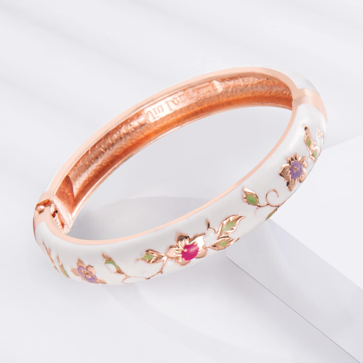 UJOY Cloisonne Bracelet Butterfly Hinge Indian Cuff Bangle Enameled Jewelry Flower Bracelets for Women Gift Box 55A114