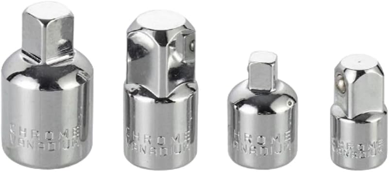 4-Pack Drive Socket Adapter Set, 1/4 3/8 1/2 Inch Heavy-Duty Chrome Vanadium Steel Step Up/Down Converter for Ratchet Wrench & Power Tool, Silver 134g