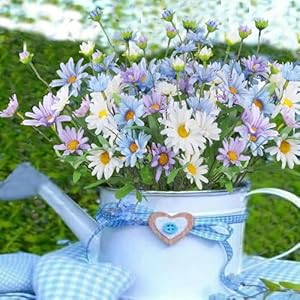 6 Pcs Artificial Daisy Flowers Outdoor Silk Flower Artificial Wildflowers for Decoration Bulk UV Resistant Faux Flowers for Vase Floral Arrangements Home Table Centerpieces Indoor Garden