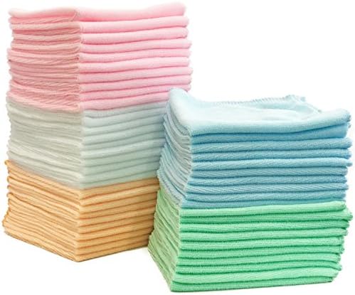 SWEEW Microfiber Cleaning Cloth / Towels, Pack of 50 (11.5 in x 11.5 in), Duster Rag Sponge for Car Wash Auto Care Thick Large for Glasses Kitchen Dish, Comes with 5 Vibrant Colors (50)