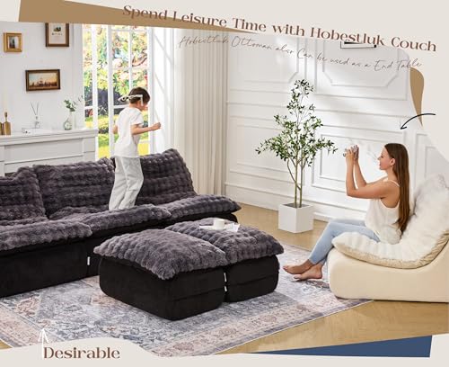 Image of Hobestluk Small Couch Sofa Chaise Lounge Chair Recliner Chair with Footrest | Ergonomic Design,Fluffy Fabric,Multi-Functional Ottoman,No Assembly,Lounge Chair Indoor Bedroom Apartment | Dark Grey Single