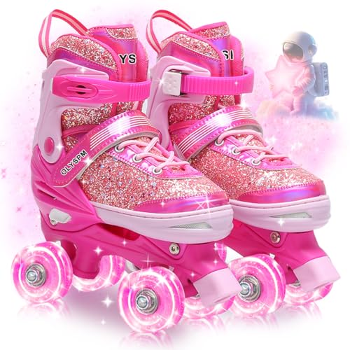 OLYSPM Rollschuhe Kinder Mädchen,4 Verstellbare Größen mit fluoreszierendem Oberteil,Rollschuhe mit Leuchtenden Rädern für Anfänger Weihnachts und Geburtstags Geschenke(Rosa) OLYSPM Rollschuhe Kinder Mädchen,4 Verstellbare Größen mit fluoreszierendem Oberteil,Rollschuhe mit Leuchtenden Rädern für Anfänger Weihnachts und Geburtstags Geschenke(Rosa)
