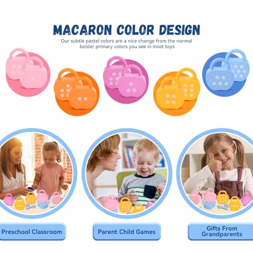 Image of GEERAY Montessori Lock and Key Toys, 10 Apple Locks with Keys & 20 Cards, Numbers Matching & Counting Cause and Effect Toy, Fine Motor Skills Educational Preschool Gifts for Toddlers 3-5 Boys Girls