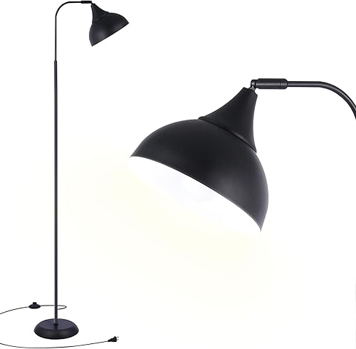 Lámpara de pie LED industrial, lámpara de pie ajustable de metal negro para sala de estar, dormitorio, oficina, lámpara de lectura alta de cabeza