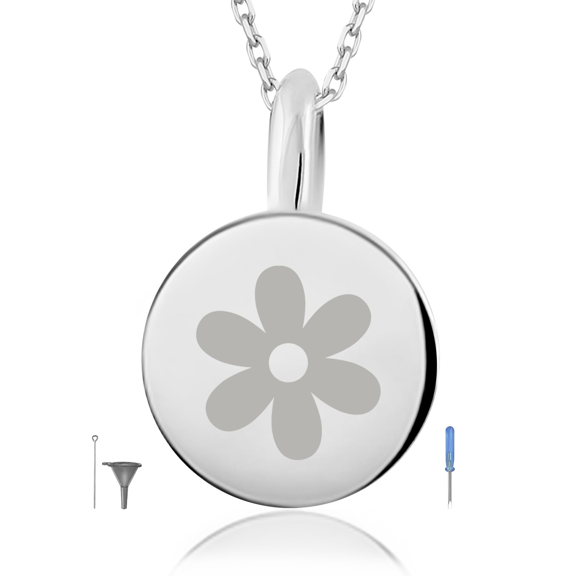 DIONJEWEL 14k Gold Round Disc Urn Necklace, Coin Shaped Urn Pendant for Pet Ashes, Engraved Cremation Pendant, Bereavement Keepsake Memorial Jewelry