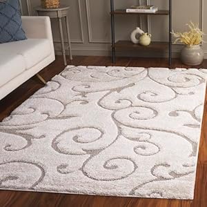 SAFAVIEH Florida Shag Collection Area Rug – 6′ x 9′, Cream & Beige, Scroll Design, Non-Shedding & Easy to Clean, High-Low Plush Pile, Ideal for Living Room, Bedroom, Dining Space (SG455-1113)