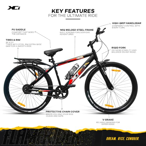 Image of XCi Flamerider 26-Inch Tires Single Speed Rigid Suspension V-Brakes Youth 12+ Years 17-Inch Ultra Light Steel Frame Black Red Bicycle