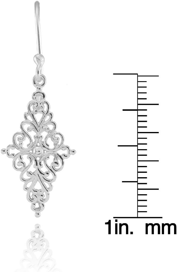 Hoops & Loops 925 Sterling Silver Diamond-Shape Filigree Polished Dangle Hook Earrings Vintage-Inspired for Women, Silver, Yellow & Rose Gold - Image 3