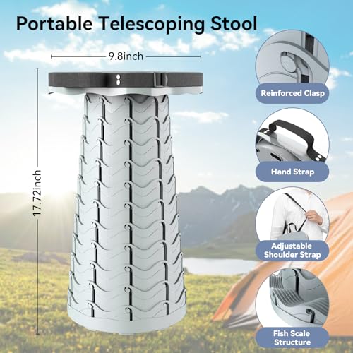 Image of 2026 Upgraded Collapsible Stool, Portable Folding Stool, Telescoping Camping Stool with Max Load Capacity 485lbs, Square Retractable Stool for Camping Gardening Fishing Hiking BBQ [Cyan]
