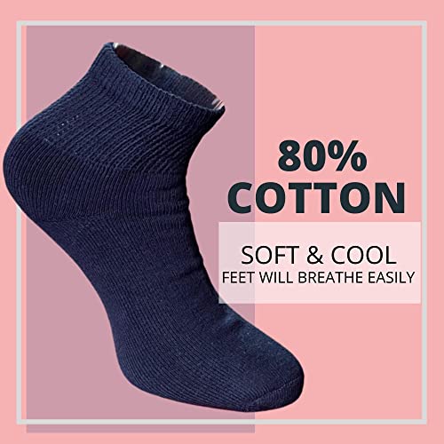 Fancy Pix Women 6 Pairs Colorful Cotton Ankle Diabetic Socks, Non Binding Top, Soft Breathable, Smooth Toe Seem For Diabetic (Navy) #TOP4