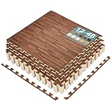 Sorbus Wood Floor Mats Foam Interlocking Wood Mats Each Tile 4 Square Feet 3/8-Inch Thick Puzzle Wood Tiles with Borders – for Home Office Playroom Basement (12 Tiles 48 Sq ft, Wood Grain - Dark)