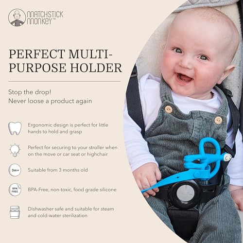 Matchstick Monkey, Antimicrobial Silicone Multi-Use Product Holder Strap for Teether Bottle and More in Stroller - Image 3